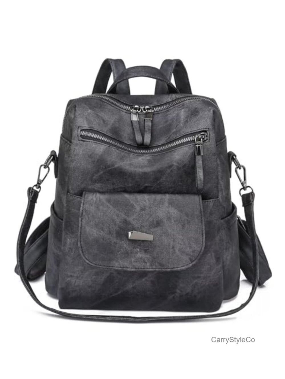 PU Leather Small Backpack Purse Faux Leather Adjustable Straps 8 Pockets